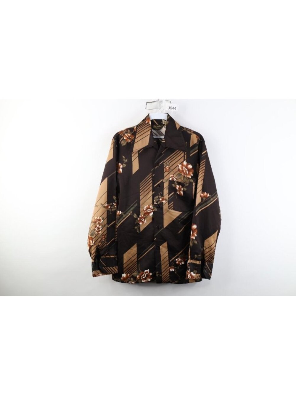 Vintage 60s 70s Streetwear Mens Small Dagger Collar Knit Flower Button Shirt USA